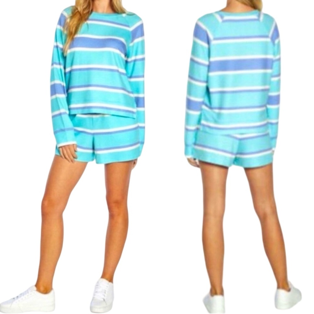Wildfox NWT Blue Striped Sweatshirt & Short Comfy Lounge Set Various Sizes - Picture 1 of 8